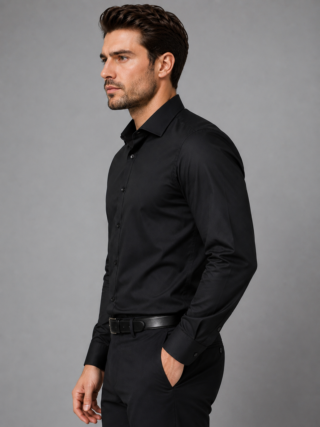 Slim Fit Satin stretchable Plain Shirt jet black