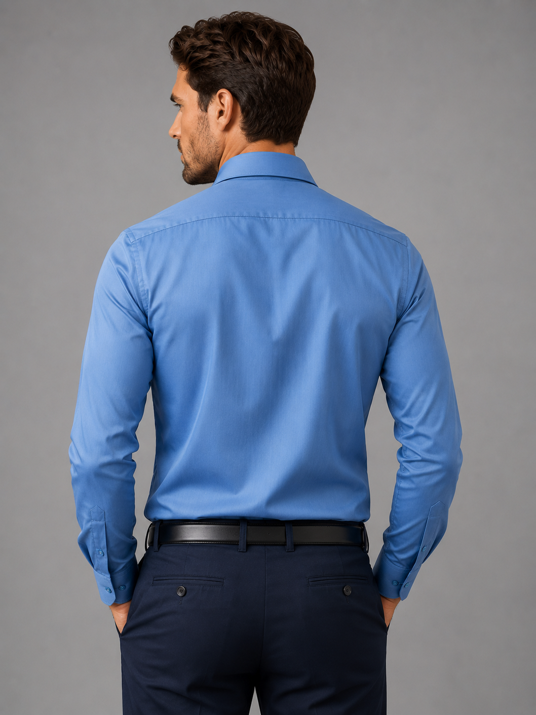 Classic fit plain sky Blue satin lycra shirt