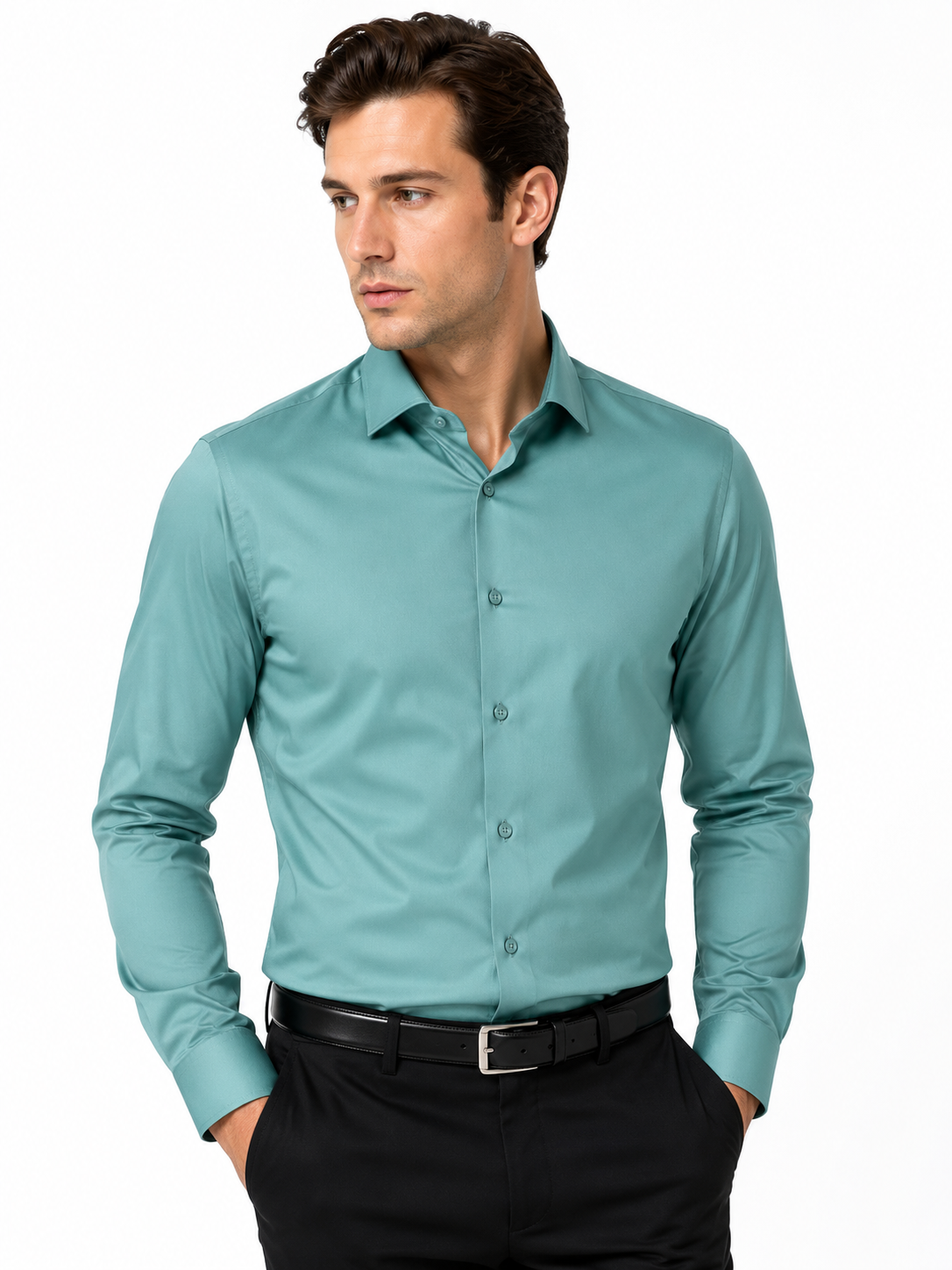 Slim Fit Satin stretchable Plain Shirt light green