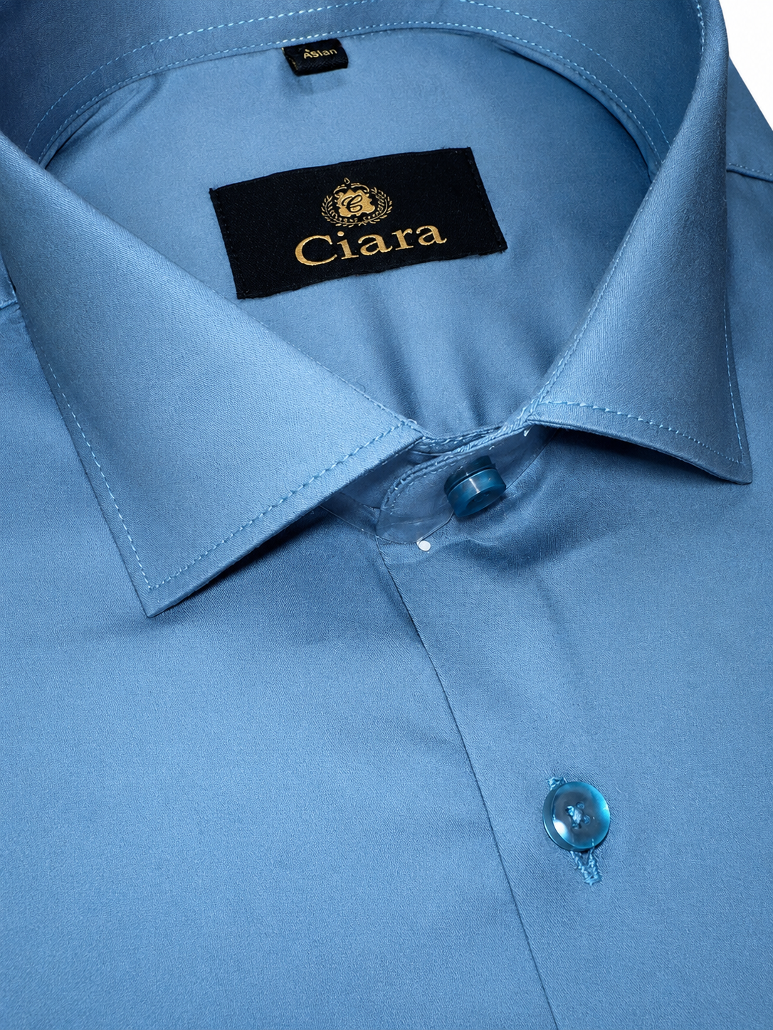 Classic fit plain sky Blue satin lycra shirt