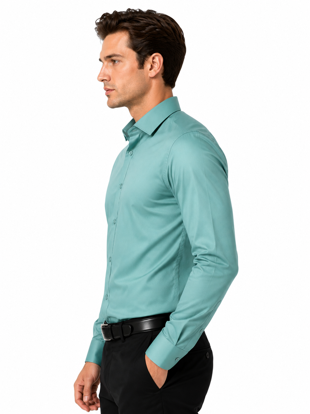 Slim Fit Satin stretchable Plain Shirt light green