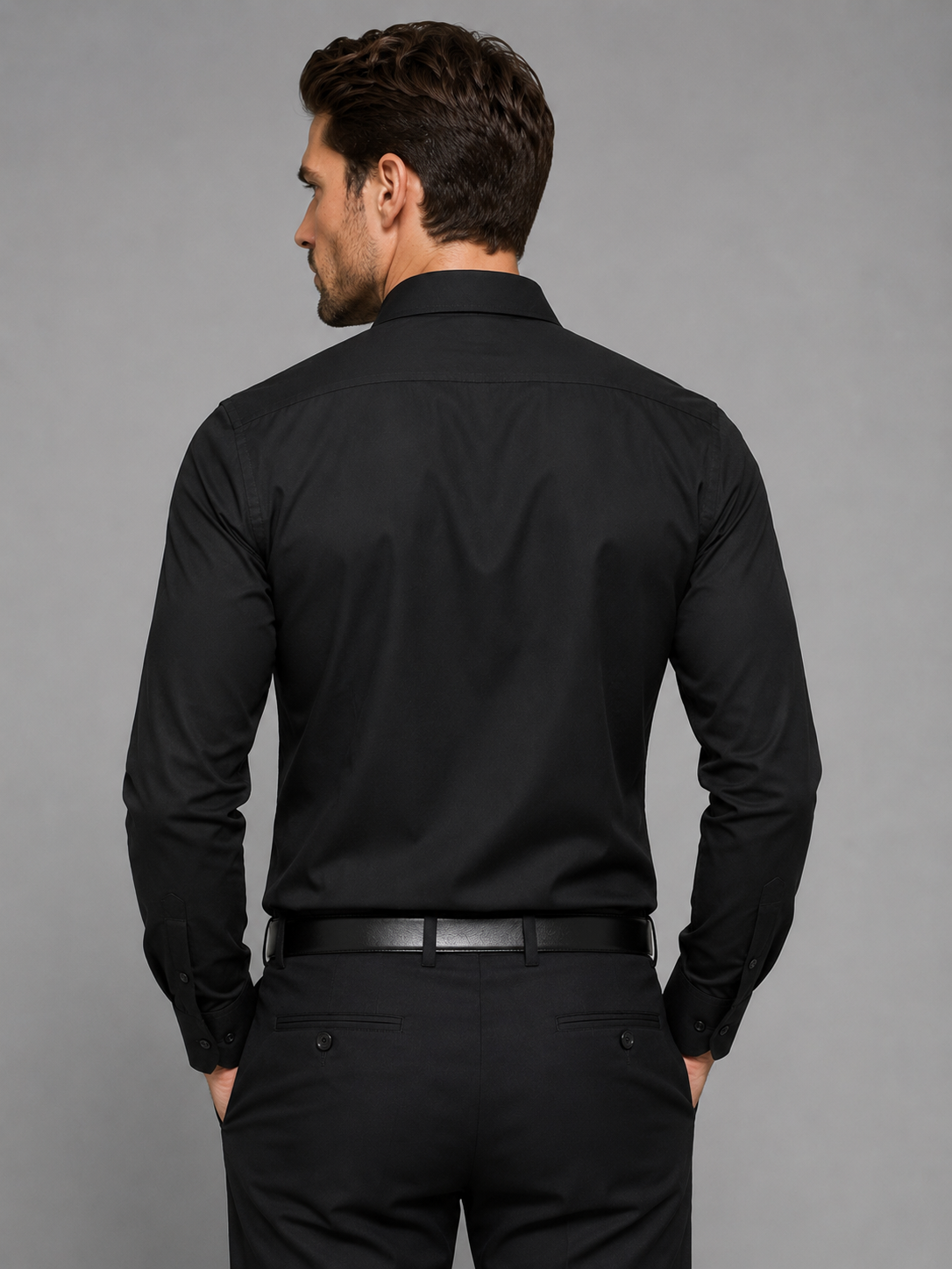 Slim Fit Satin stretchable Plain Shirt jet black